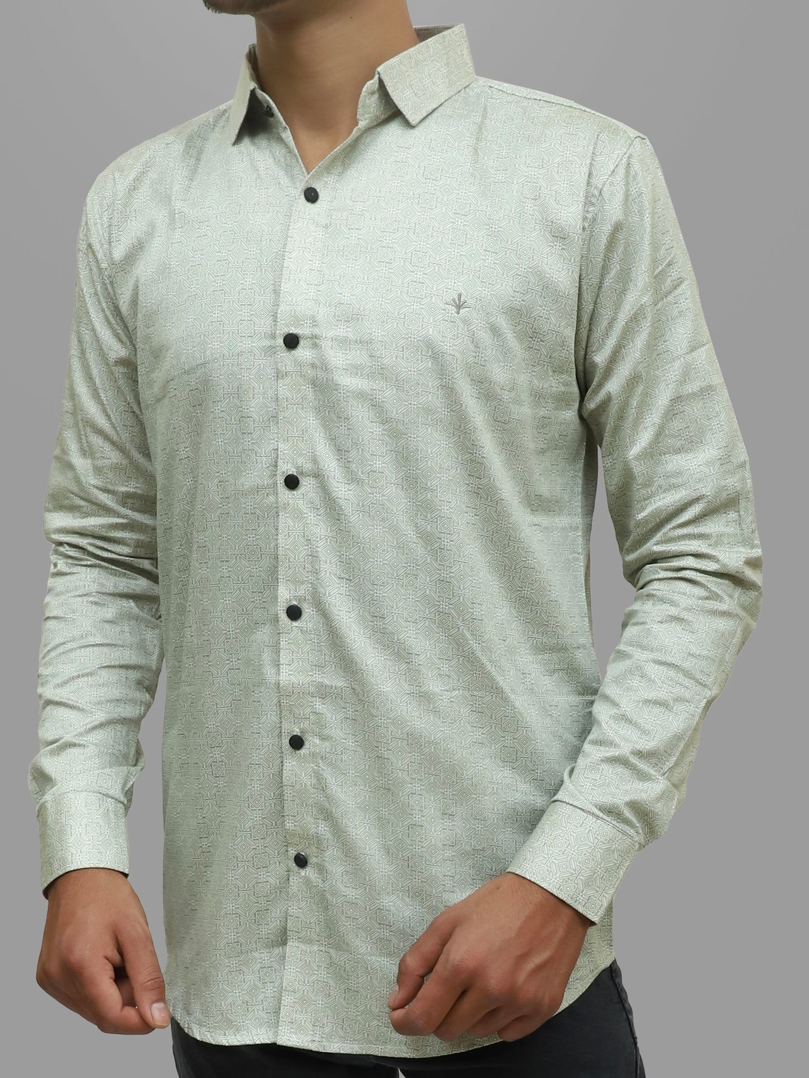 Green Slim Fit Printed Cotton Casual Shirt